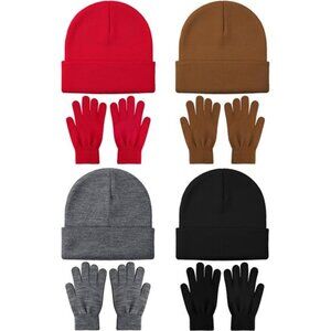 Winter Hat And Gloves Set Unisex Warm Knit Beanie Gloves For Men Women
